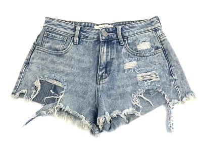 Pantalones Cortos de Jean Pacsun de Tiro Alto para Mujer 25 Corte Desgastado Deshilachado Denim Foto 1 de 4