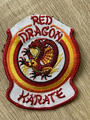 Red Dragon Karate Martial Arts Sew on Patch 4.25" x 3.50" *Cut on Top *DAMAGED* - Image 1 of 4