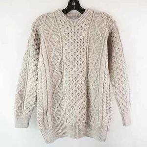Aran Fisherman Women's Sweater, Oat, Size XS, Irish Merino Wool Cable Knit NWT - Picture 1 of 9