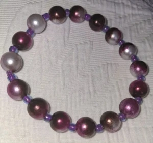 Majenta Pink Lustrous 8mm Simulated Pearl+purple Glass Ombre Bracelet Lady Gift - Picture 1 of 4