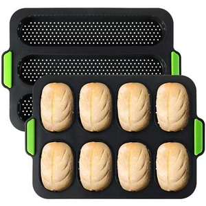 Set of 2 Silicone Baguette Pan Nonstick French Bread Bake Mold 8 Gutter Perfo... - Picture 1 of 8