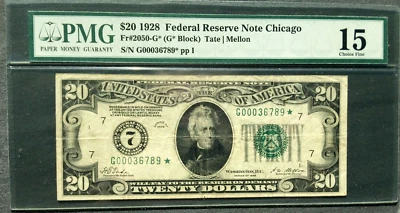 1928 $20 FRN ~ CHICAGO  ⭐ S T A R NOTE ⭐ FR 2050-G*  PMG [] SN# G 0003 6789 * - Image 1 of 2