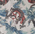 Black Dragons & Waves on Ivory Japanese Cotton Dobby Shirting - No Metallic
