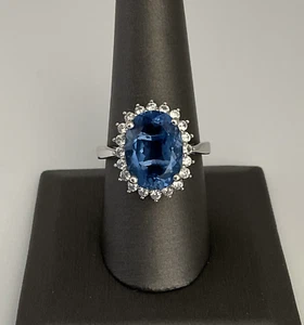 Color Change Fluorite Blue to Purple & Zircon Halo Ring Rhodium over 925 Size 10 - Picture 1 of 23