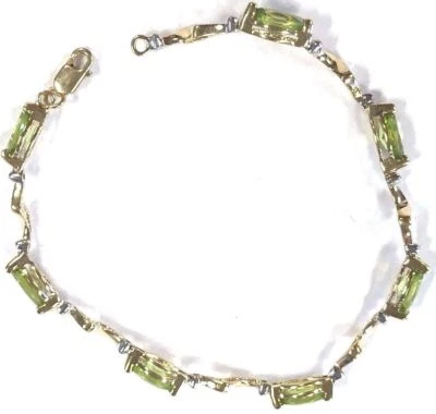 10K Yellow Gold 1/2 CT Green Peridot Marquise Gemstone Tennis Bracelet 7" B128 - Image 1 of 4