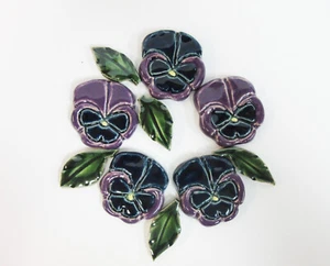PANSY Piastrelle Mosaico, Piastrelle Artigianali in Ceramica Fatte a Mano, Toni Viola Blu Navy, 10 Pezzi - Foto 1 di 5