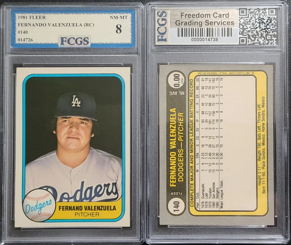 Fleer Fernando Valenzuela 1981 RC #140 calificado FCGS 8 casi nuevo-como nuevo ¡cantidad! Foto 1 de 1