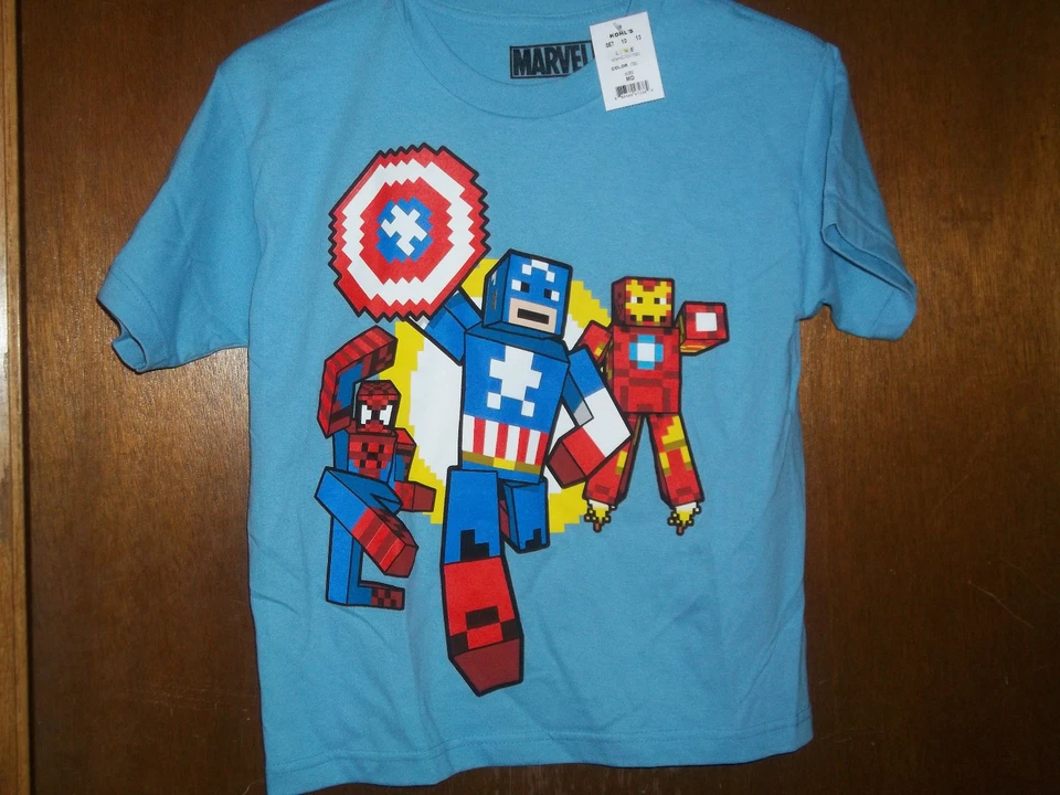 Marvel Captain American  Iron man Spiddy MinecraftT-Shirt NWT M or Large  - Image 1 of 1
