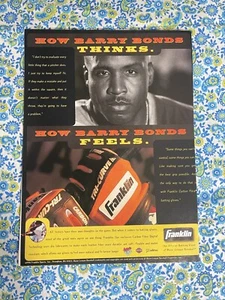 Vintage 1998 Franklin Batting Gloves Barry Bonds Print Ad - Picture 1 of 7