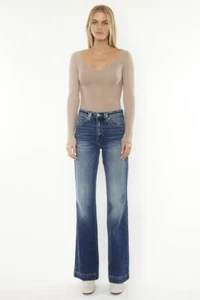 Pantalones de mezclilla para mujer Kancan 5/26 Pilot tiro alto lavado acampanado - Imagen 1 de 11