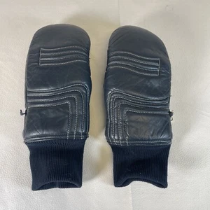 Vintage GRANDOE Womens Navy Blue Leather Gloves Snow Mittens-loop Needs Repair - Picture 1 of 9