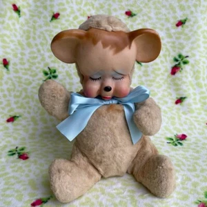 Knickerbocker creme beige weinend Bär Gummi Gesicht Plüschtier Schmollmund Vintage 1950 11 Zoll - Bild 1 von 10