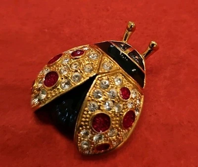 Roman Vintage Brooch Ladybug Bug Insect Pave Rhinestone Enamel Gold Tone Pin - Image 1 of 4