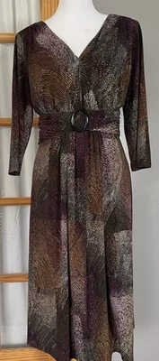 Vestido Evan PICONE años 90 con cinturón para mujer talla 17 marrón lunares blancos finos carrera clásico Foto 1 de 4