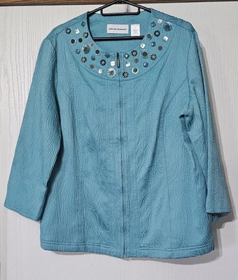 Alfred Dunner Full Zip 3/4 Sleeve with Beaded Collar Women’s Size 14  - Image 1 of 4
