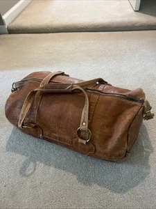 Leather Duffle Bag Weekender w/Talon Zippers Distressed Brown VTG Perfect Patina - Picture 1 of 12