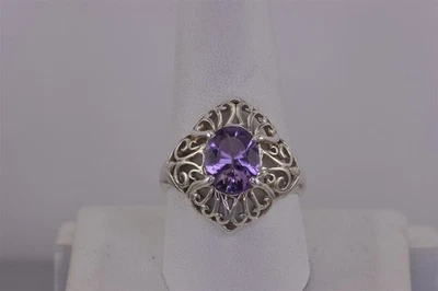 KABANA Sterling Silver Scrolled Openwork Purple Amethyst Band Ring 925 Sz: 10 - Image 1 of 4