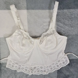 Colsie weiß Ösen gerippt BH Cropped Camisole Tie Back Coquette Größe Medium - Bild 1 von 8
