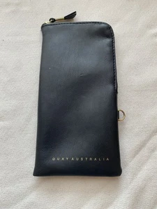 Quay Australia Black Eyeglasses Soft Case Soft Zipper Pouch Gold Zip Lined - Picture 1 of 8