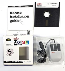 Info Mouse Mechanical ball 3 Button -Drivers On 5.25" Floppy for IBM PC AT or XT - Picture 1 of 4