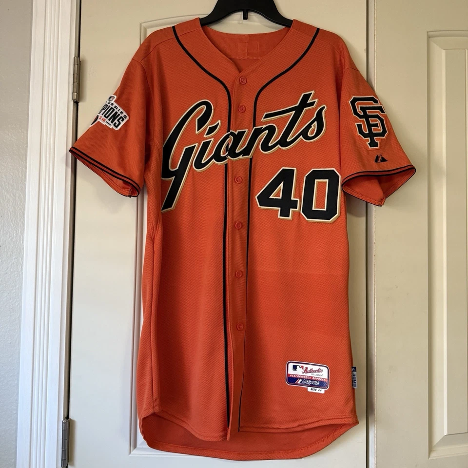 Camiseta SF Giants #40 Majestic Cool Base Tamanho 44 2014 WS Champs Patch EUA Bumgarner - Imagem 1 de 4
