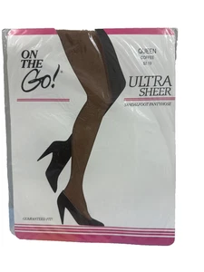 On The Go! Ultra Sheer Pantyhose COFFEE Vintage Ultra Sheer Toe-Size QUEEN - Picture 1 of 3