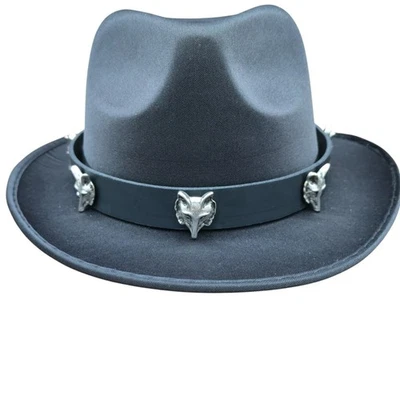 Correa de sombrero de cuero negro genuino con cabeza de lobo cuerda de cuero genuino navajo Foto 1 de 3