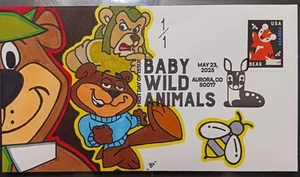 2025 Baby Wild Animals First Day Cover~ Hand Drawn Colored 1/1~ Bears~ Yogi - Picture 1 of 2