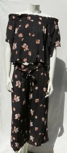 bp. NORDSTROM schwarz Blumen Viskose Krepp weites Bein Hose + Crop Bluse Top Set S M - Bild 1 von 5