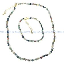 Charming 4mm Multicolor Indian Agate Round Gems Beads Neckalce Bracelet Set 18"