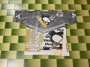 Vintage 1991 NHL Pittsburgh Penguins All Over Print T-Shirt 2 Sided Print Fits L - Picture 1 of 5