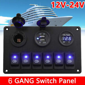 12V LED Schaltpanel Auto Boot Schalter 6 Gang Schalttafel Dual USB Voltmeter