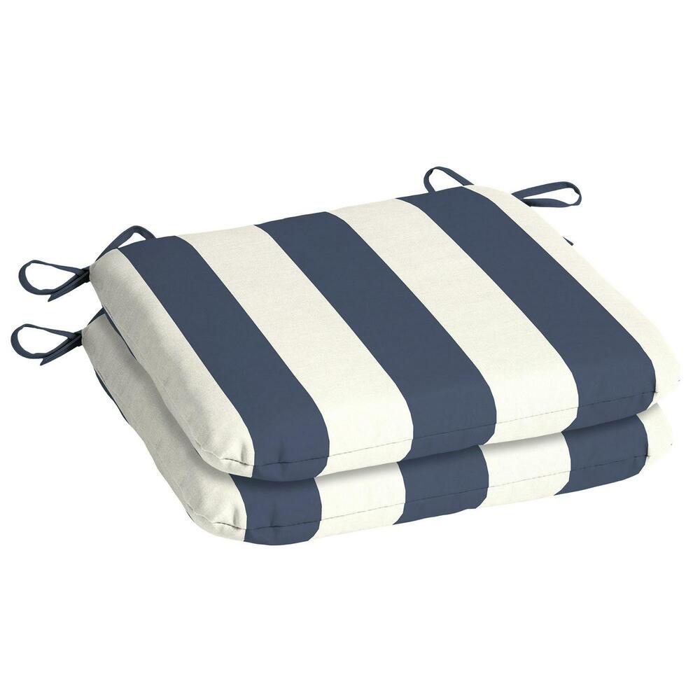 Outdoor Seat Pad Patio Chair Cushion Stripe UV-Treated Fabric Blue White 2 Pack