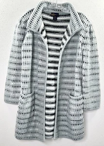 Vtg 70s LeRoy Knitwear Chunky Knit Gray Black Sweater Open Cardigan Womens Sz M - Picture 1 of 11