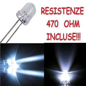 5 diodi led 10 mm bianco freddo alta luminosità + 5 RESISTENZE in OMAGGIO - Foto 1 di 1