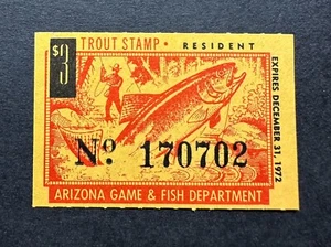 1972 ARIZONA - State Trout Fishing Stamp - Mint OG NH **Res or 5 day Non-Res** - Picture 1 of 2