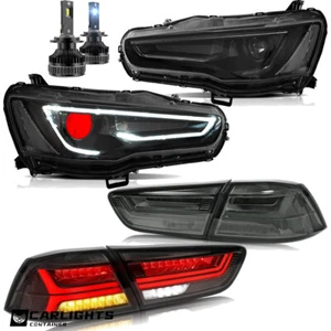 Headlights w/DEMON EYES + Tail Lamps + LED Bulbs Sets For 2008-17 Lancer & EVO X - Picture 1 of 12