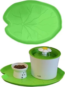 Premium Pet Food Tray - Dog and Cat Food Mat with Green Leaf Design - Picture 1 of 2