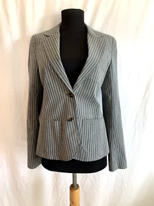 Theory Steel Blue Cotton Blend Striped Blazer - Size 8 Medium - Picture 1 of 5