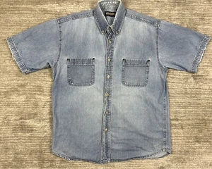 Wolverine Shirt Mens Large Blue Denim Shortsleeve Button Distressed Workwear - Picture 1 of 13