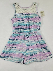 Mudd Girls Crochet Yoke Sleeveless Multicolor Purple White Romper Size 12 - Picture 1 of 12
