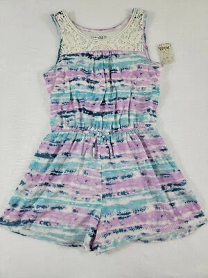 Mudd Girls Crochet Yoke Sleeveless Multicolor Purple White Romper Size 12 - Image 1 of 4