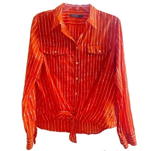 Lauren Ralph Lauren Black Label Stripe Western Top Damen Large Rot - Bild 1 von 9