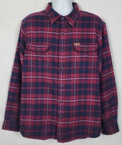 Camisa Chaqueta Orvis Franela Pesada Para Hombre L Manga Larga Abotonada Rojo Azul A Cuadros - Imagen 1 de 15