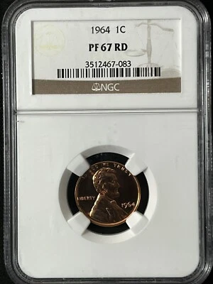 1964 1C RD PROOF Lincoln Memorial One Cent NGC PF67RD        3512467-083 - Image 1 of 2