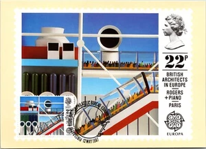 British Architects in Europe Rogers Piano Maximum Postcard Philatelic 1987 - Picture 1 of 2