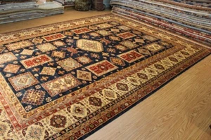 10' X 13' KAZAK DESIGN RUG HANDMADE HAND KNOTTED VEGETABLE DYED BLUE JEWEL COLOR - Picture 1 of 13