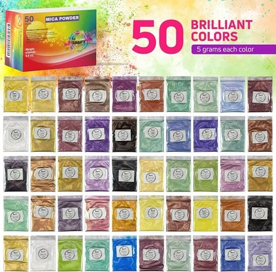 Mica Powder 50 Colors 5g Bags for Resin Soap Candle Slime Lip Gloss Bath Bombs - Image 1 of 4