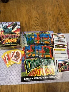 1988 Topps Dinosaurs Attack!,11 Unopened Packs, Poster, Box, 11 Stick, 135 Cards - Picture 1 of 13