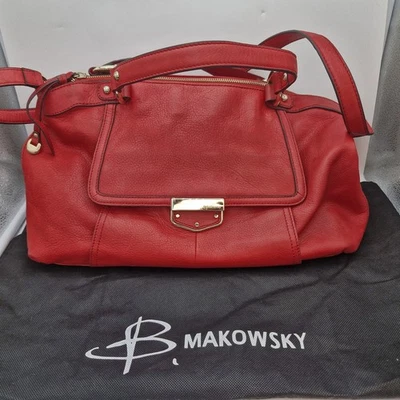 Bolso de Mano B Makowsky Tomate Rojo Guijarro Cuero con Bolsa para el Polvo 17" Foto 1 de 4